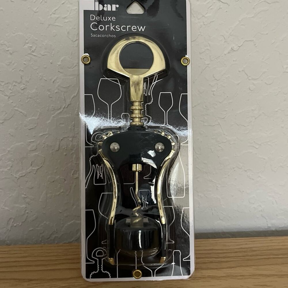 Deluxe Wine Corkscrew The Bar Sacacorchos Brite Concepts Black with Gold